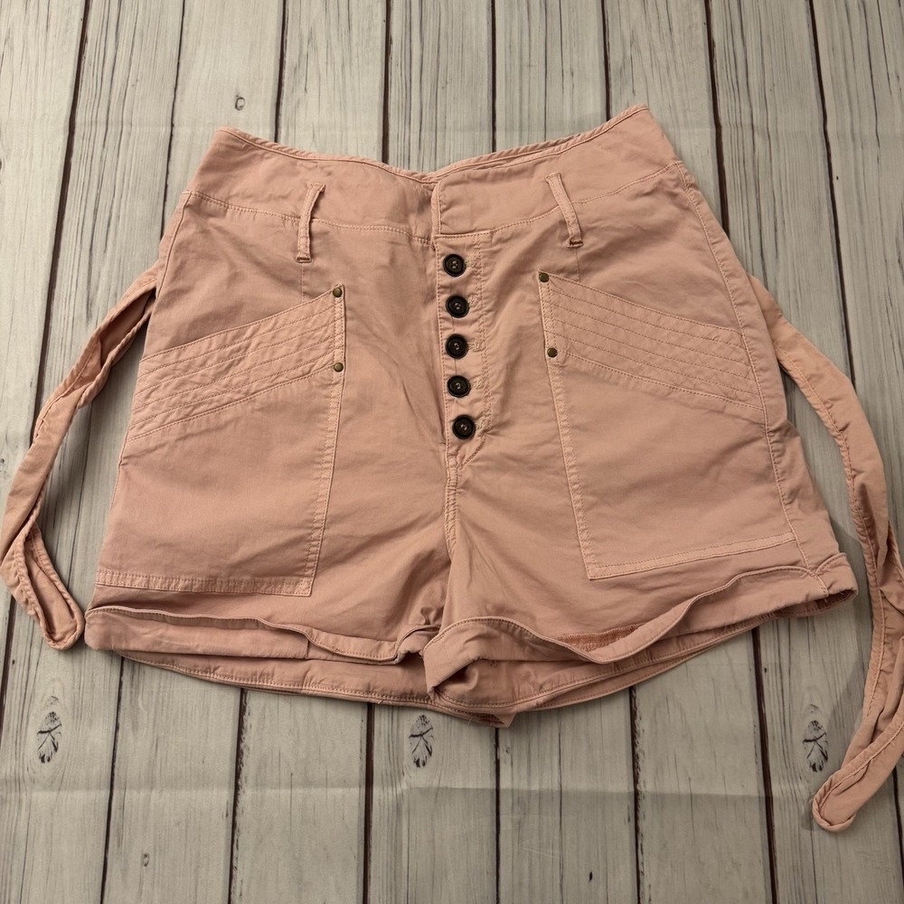 Anthro Anthropologie‎ Pink Button Front Shorts Womens Size 14 High Rise